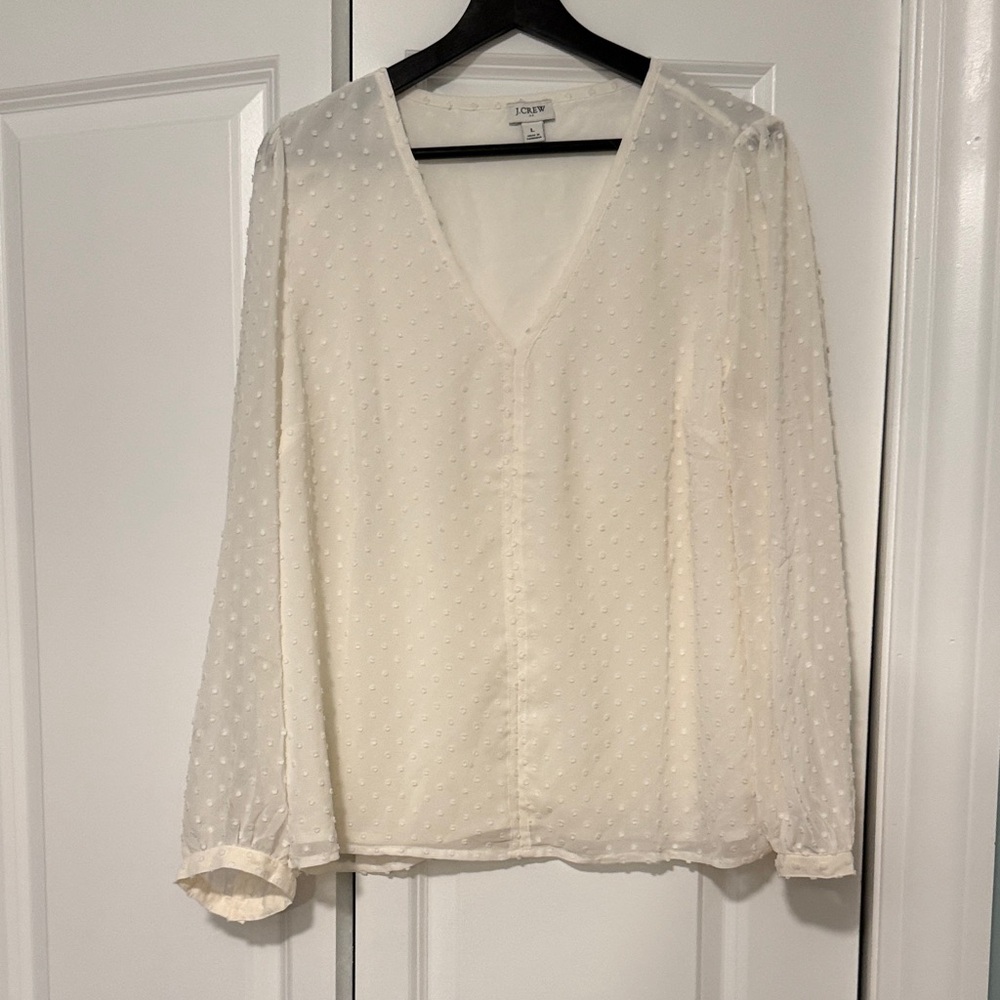 J. Crew Ivory Swiss Dot V-Neck Blouse